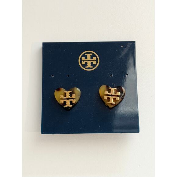 Tory Burch Jewelry - NWT TORY BURCH Large T Logo Tortoise Heart Stud Earring